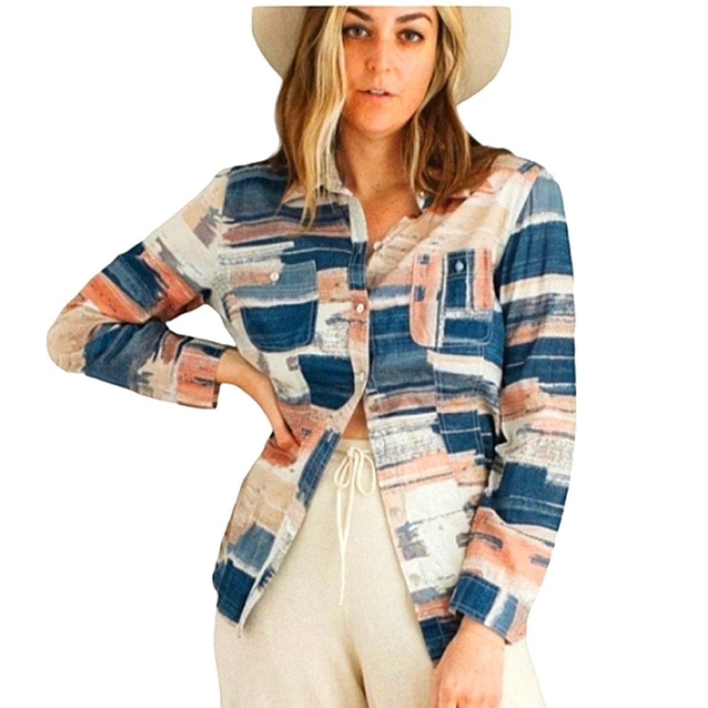 Chico's Top Button Front Multicolor Southwestern … - image 1